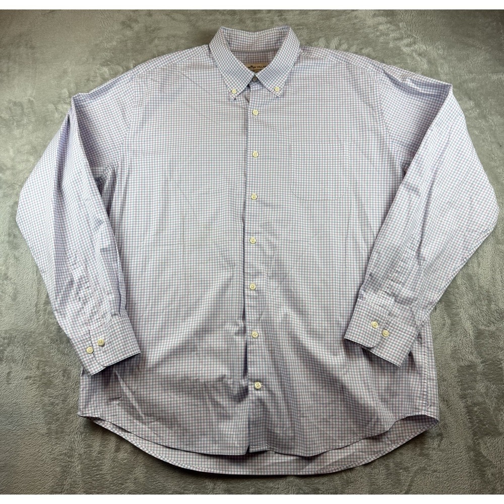 Peter Millar Men's XL Button-Down Shirt Blue Purple Gingham Check Casual Dress
